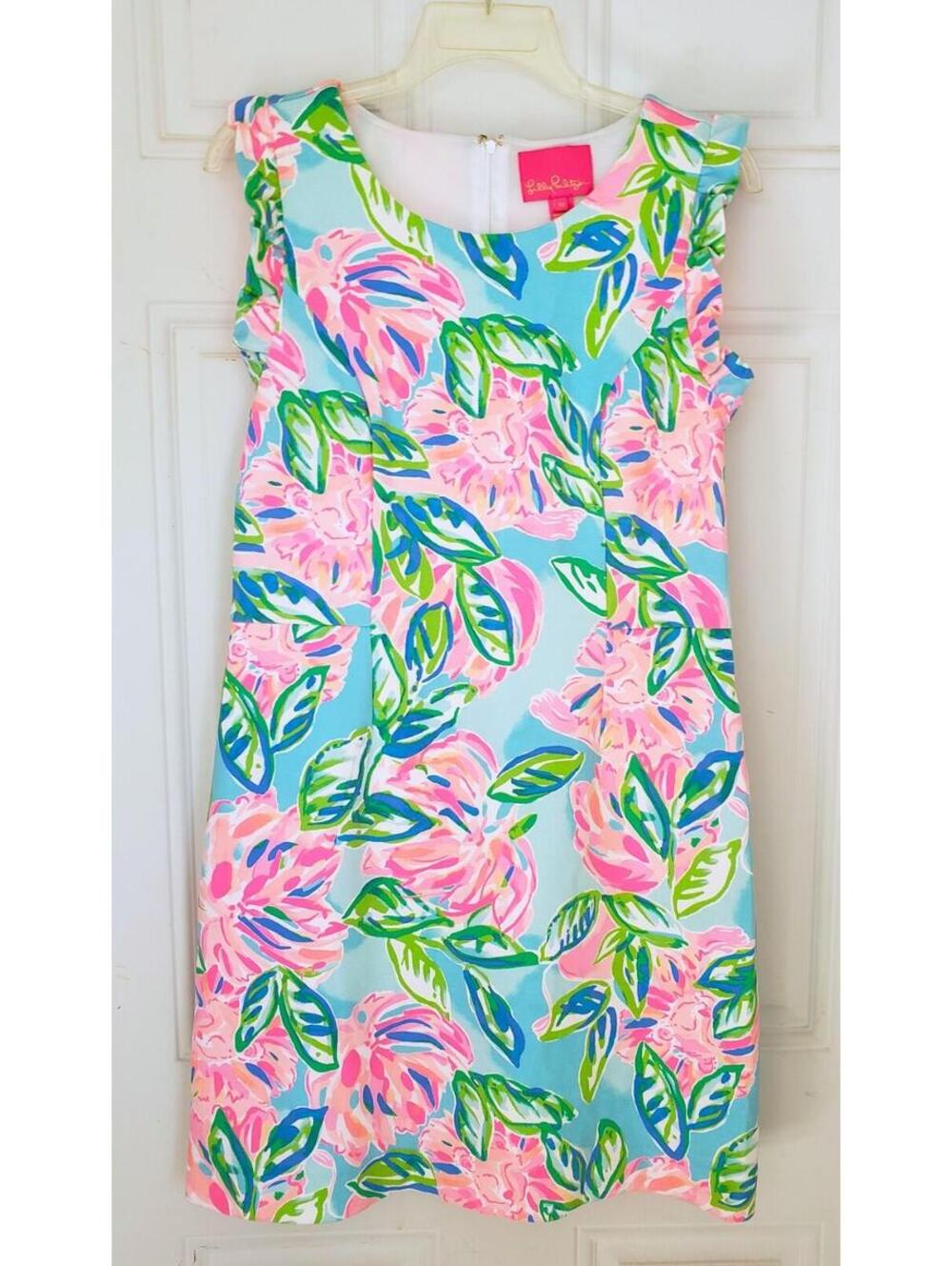 Lilly Pulitzer Carmelisa Shift Dress Totally Blossom Ruffle Sleeveless Size 10